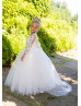 Ivory Lace Tulle Flower Girl Dress With Removable Train